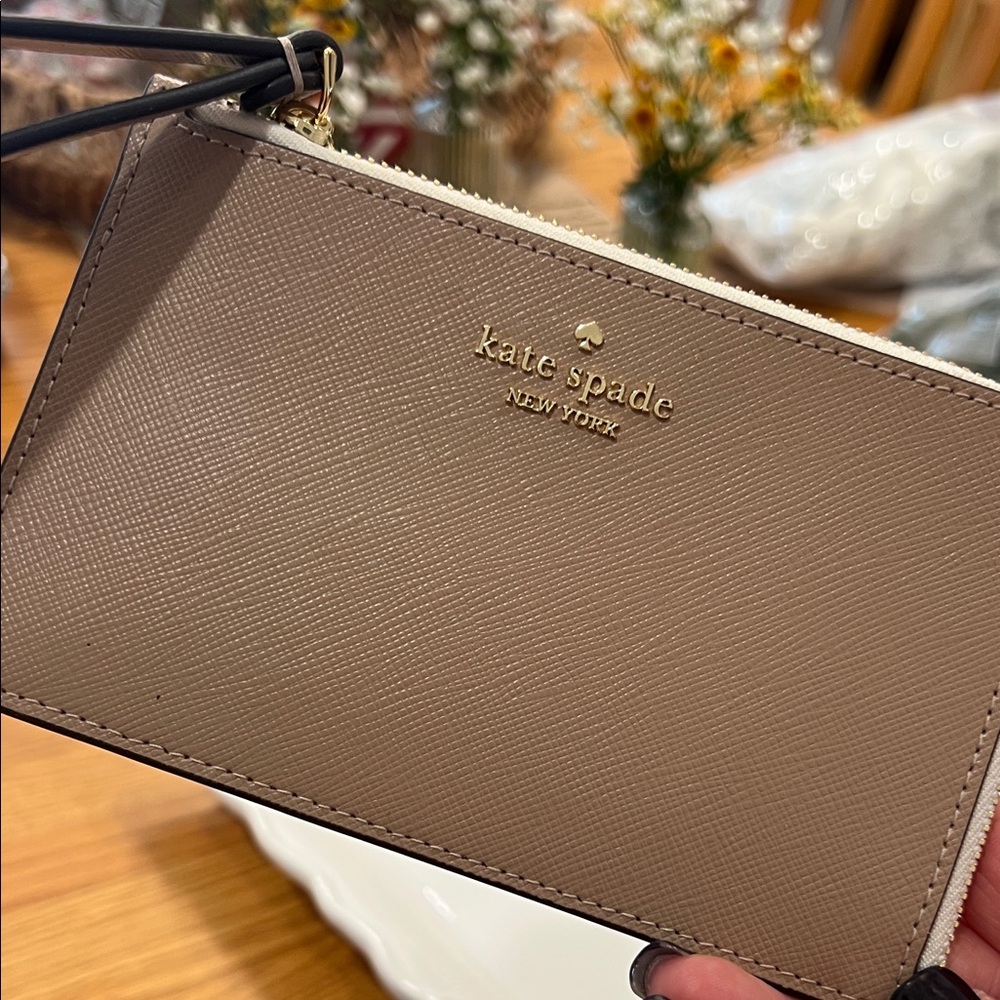 Kate Spade Taupe Card Holder Lucy Bicolor Saffian